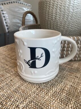 White Ceramic Initial 'D' Mug with Black Lettering